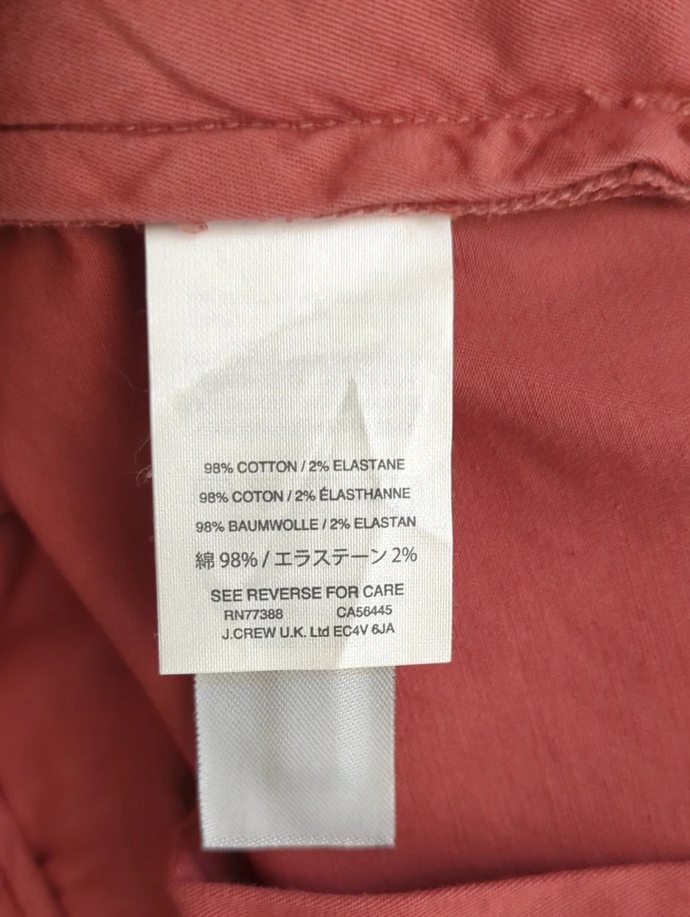J. Crew 484 Slim Stretch Chino Pants in Old Red Size Size 34 x 30
